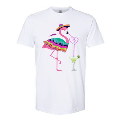 Flamingo Drinking Margarita Mexican Poncho Cinco De Mayo Softstyle CVC T-Shirt