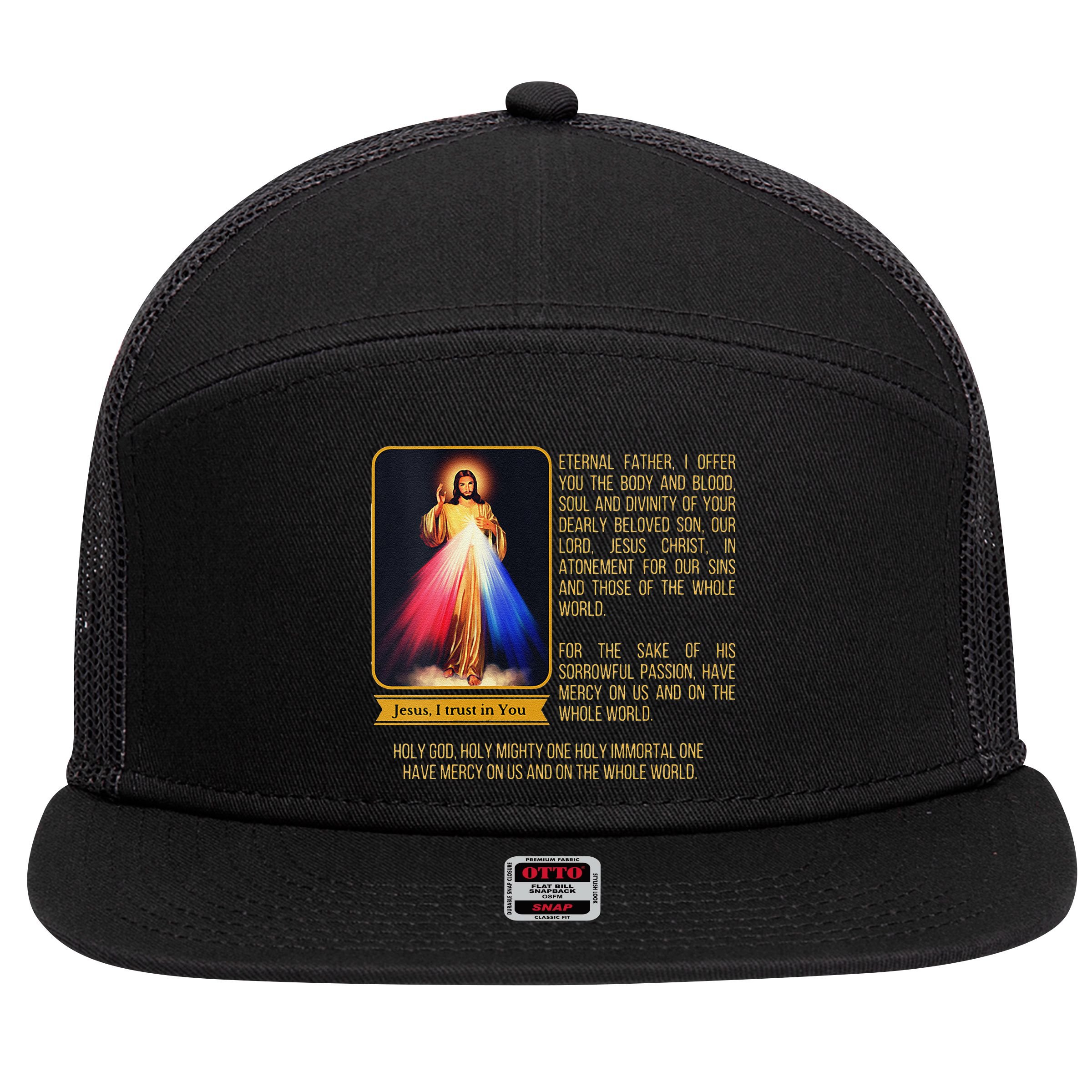 Funny Divine Mercy Jesus Image Chaplet Novena Prayer Catholic 7 Panel Mesh Trucker Snapback Hat
