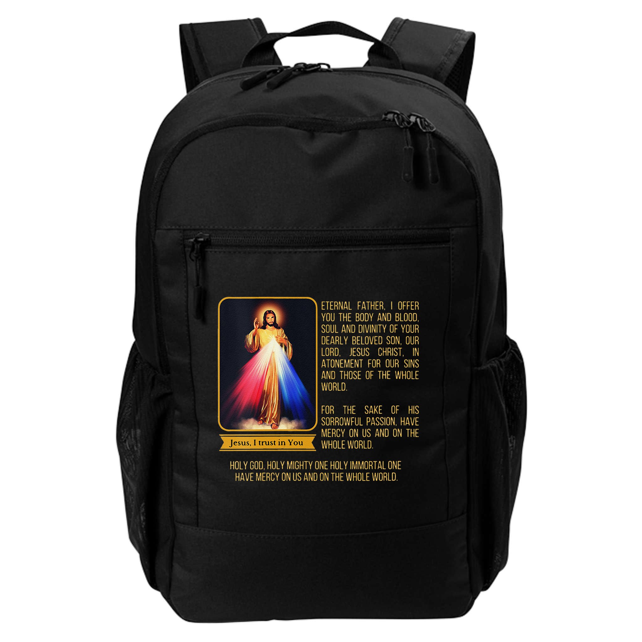 Funny Divine Mercy Jesus Image Chaplet Novena Prayer Catholic Backpack