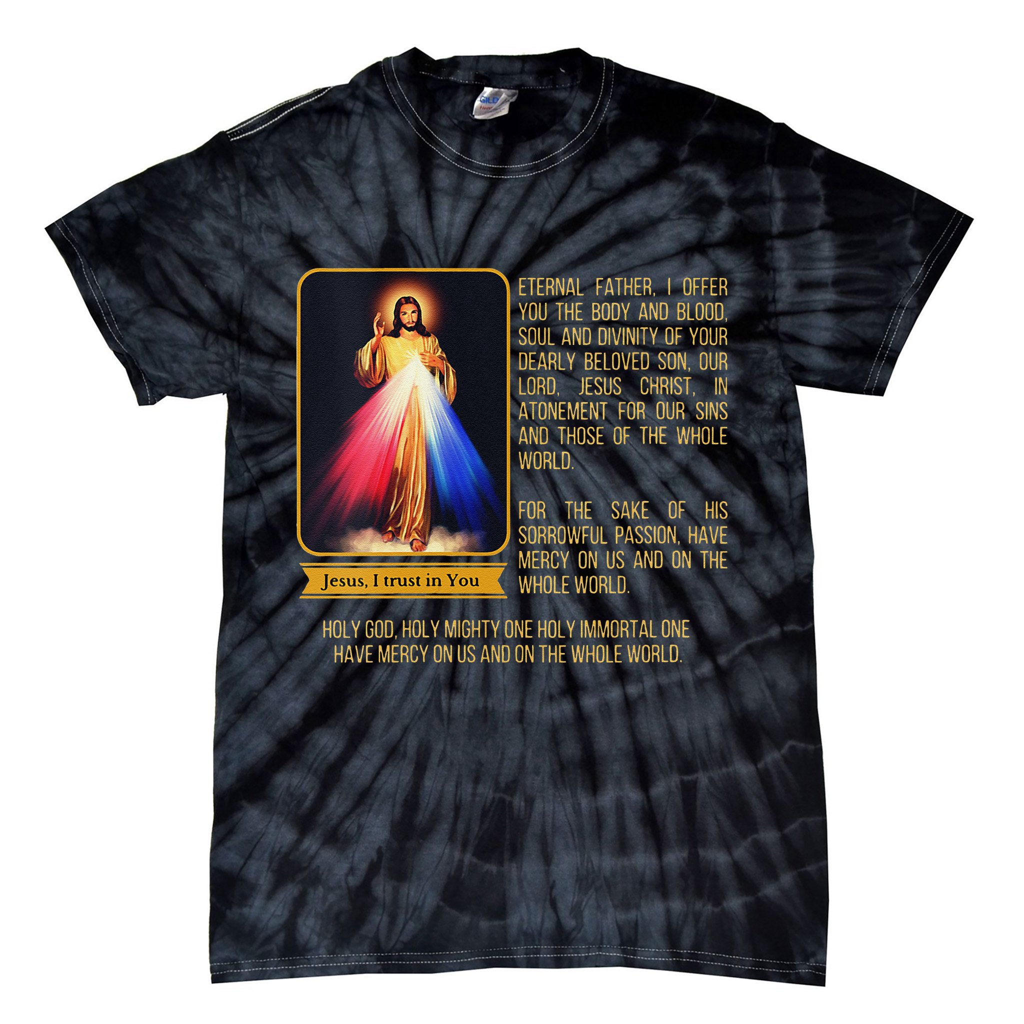 Funny Divine Mercy Jesus Image Chaplet Novena Prayer Catholic Tie-Dye T-Shirt