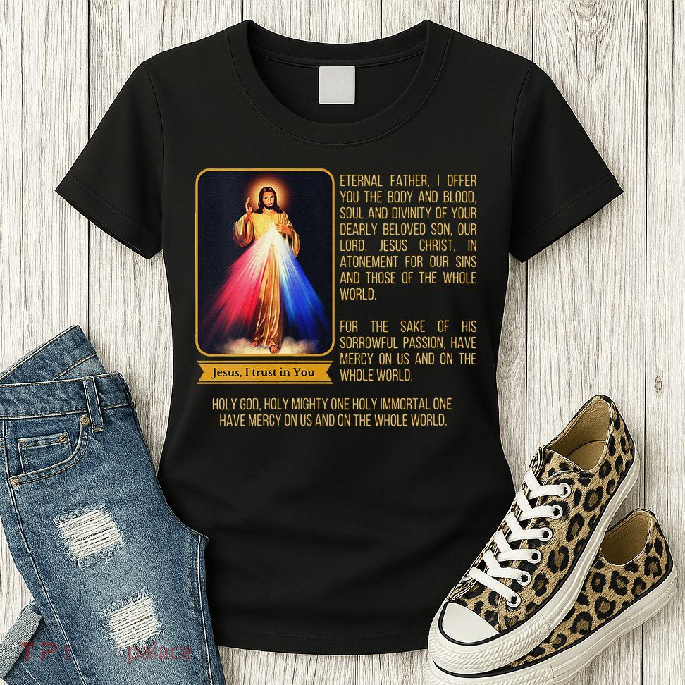 Funny Divine Mercy Jesus Image Chaplet Novena Prayer Catholic Womens T-Shirt