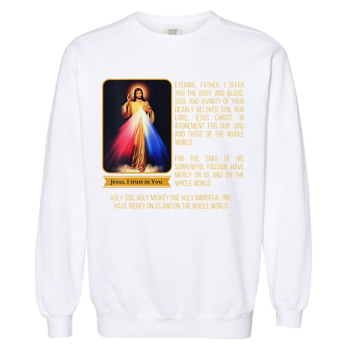 Funny Divine Mercy Jesus Image Chaplet Novena Prayer Catholic Garment-Dyed Sweatshirt