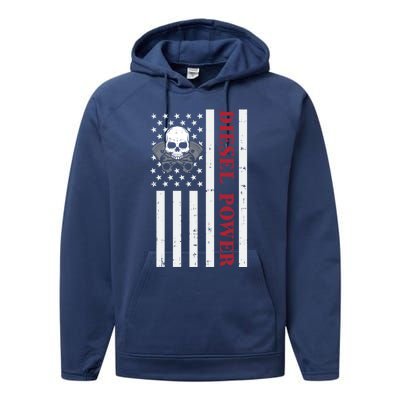 Funny Diesel Mechanic Motorcycle American Diesel Power Flag Cool Gift Performance Fleece Hoodie