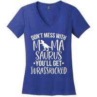 Funny Don't Mess With Mamasaurus For Moms And Mothers Design Gift Women's V-Neck T-Shirt