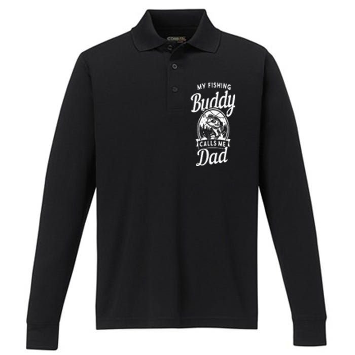 Fathers Day My Fishing Buddies Call Me Dad Birthday Men Performance Long Sleeve Polo