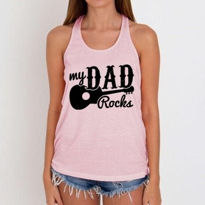 Fathers Day My Dad Rocks Music Lover Dad Meaningful Gift Women's Knotted Racerback Tank