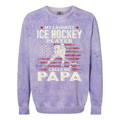 Fathers Day My Favorite Ice Hockey Player Calls Me Papa Flag Gift Colorblast Crewneck Sweatshirt