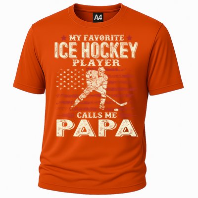 Fathers Day My Favorite Ice Hockey Player Calls Me Papa Flag Gift Cooling Performance Crew T-Shirt