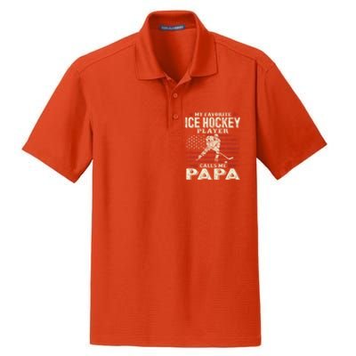 Fathers Day My Favorite Ice Hockey Player Calls Me Papa Flag Gift Dry Zone Grid Polo