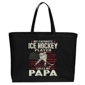 Fathers Day My Favorite Ice Hockey Player Calls Me Papa Flag Gift Cotton Canvas Jumbo Tote