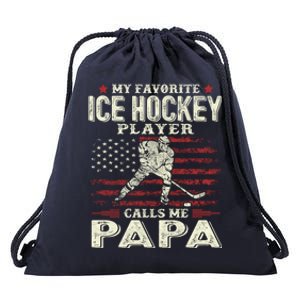 Fathers Day My Favorite Ice Hockey Player Calls Me Papa Flag Gift Drawstring Bag