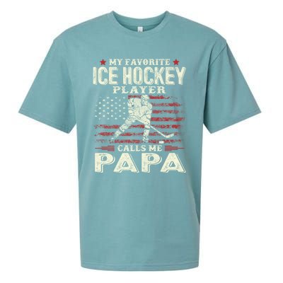 Fathers Day My Favorite Ice Hockey Player Calls Me Papa Flag Gift Sueded Cloud Jersey T-Shirt