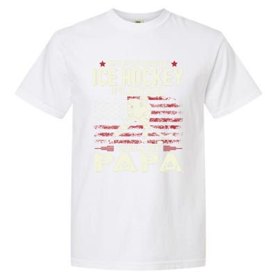 Fathers Day My Favorite Ice Hockey Player Calls Me Papa Flag Gift Garment-Dyed Heavyweight T-Shirt