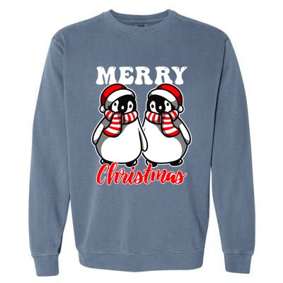 Festive Delight Merry Christmas Penguins Gift Garment-Dyed Sweatshirt