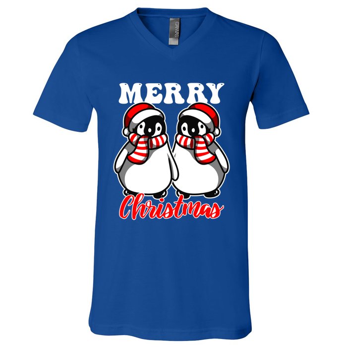 Festive Delight Merry Christmas Penguins Gift V-Neck T-Shirt