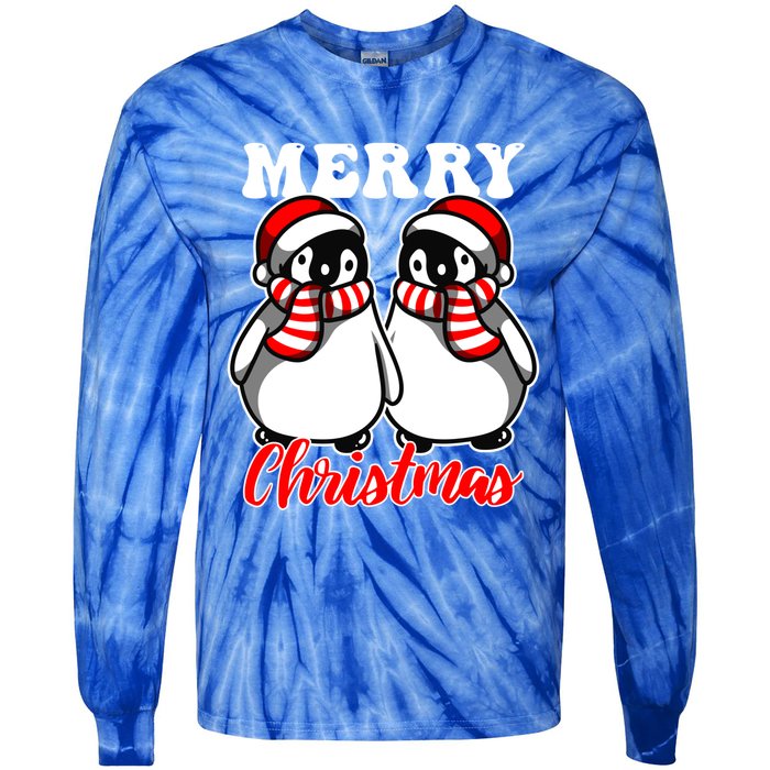 Festive Delight Merry Christmas Penguins Gift Tie-Dye Long Sleeve Shirt