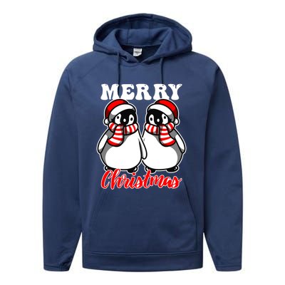 Festive Delight Merry Christmas Penguins Gift Performance Fleece Hoodie