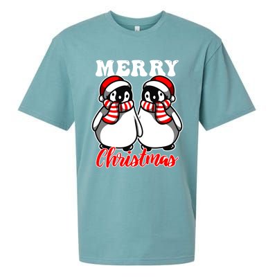 Festive Delight Merry Christmas Penguins Gift Sueded Cloud Jersey T-Shirt