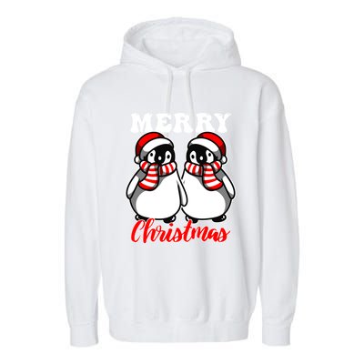 Festive Delight Merry Christmas Penguins Gift Garment-Dyed Fleece Hoodie