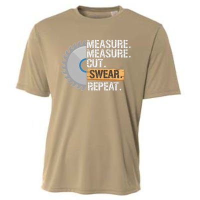 Funny Dad Measure Cut Swear Repeat Handyman Father Day Cooling Performance Crew T-Shirt