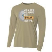 Funny Dad Measure Cut Swear Repeat Handyman Father Day Cooling Performance Long Sleeve Crew