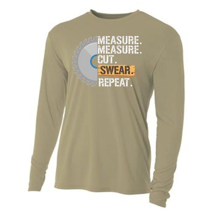 Funny Dad Measure Cut Swear Repeat Handyman Father Day Cooling Performance Long Sleeve Crew