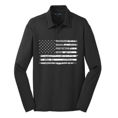 FatherS Day Meaningful Gift I Husband Daddy Protector Hero Funny Gift Silk Touch Performance Long Sleeve Polo