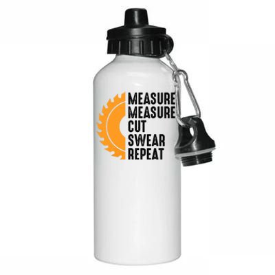 Funny Dad Measure Cut Swear Handyman Father Woodworker Aluminum Water Bottle 