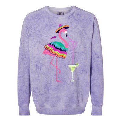 Flamingo Drinking Margarita Mexican Poncho Cinco De Mayo Colorblast Crewneck Sweatshirt