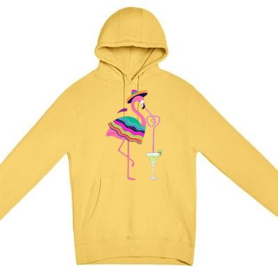 Flamingo Drinking Margarita Mexican Poncho Cinco De Mayo Premium Pullover Hoodie