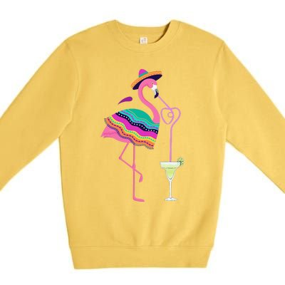 Flamingo Drinking Margarita Mexican Poncho Cinco De Mayo Premium Crewneck Sweatshirt