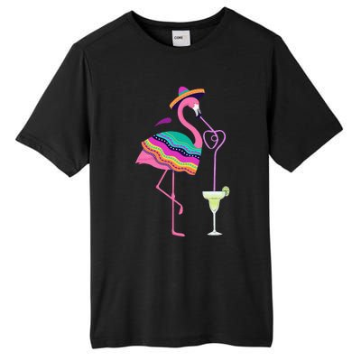 Flamingo Drinking Margarita Mexican Poncho Cinco De Mayo Tall Fusion ChromaSoft Performance T-Shirt