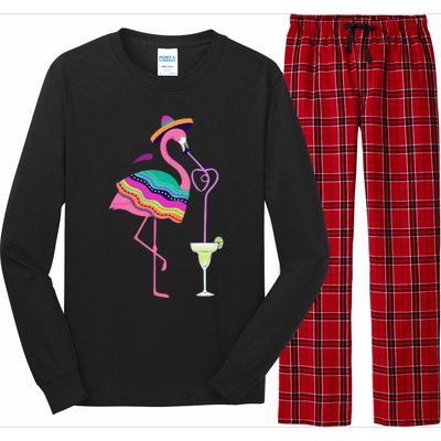 Flamingo Drinking Margarita Mexican Poncho Cinco De Mayo Long Sleeve Pajama Set