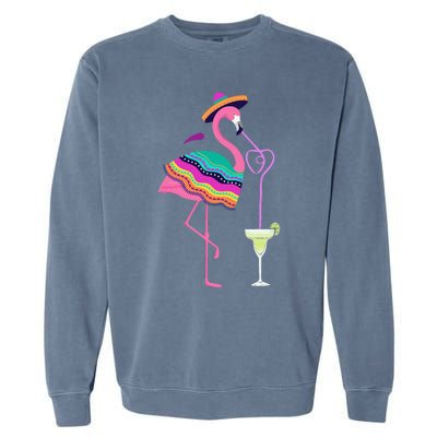 Flamingo Drinking Margarita Mexican Poncho Cinco De Mayo Garment-Dyed Sweatshirt