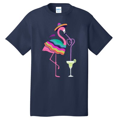 Flamingo Drinking Margarita Mexican Poncho Cinco De Mayo Tall T-Shirt