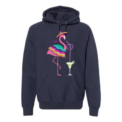 Flamingo Drinking Margarita Mexican Poncho Cinco De Mayo Premium Hoodie