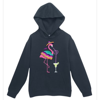 Flamingo Drinking Margarita Mexican Poncho Cinco De Mayo Urban Pullover Hoodie