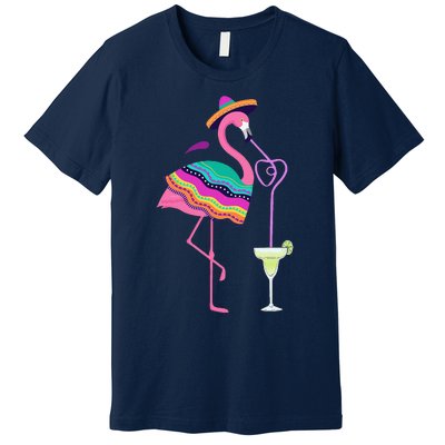 Flamingo Drinking Margarita Mexican Poncho Cinco De Mayo Premium T-Shirt