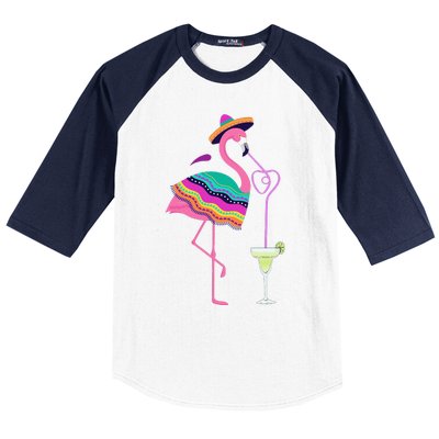 Flamingo Drinking Margarita Mexican Poncho Cinco De Mayo Baseball Sleeve Shirt