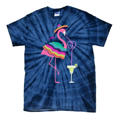 Flamingo Drinking Margarita Mexican Poncho Cinco De Mayo Tie-Dye T-Shirt