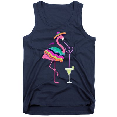 Flamingo Drinking Margarita Mexican Poncho Cinco De Mayo Tank Top