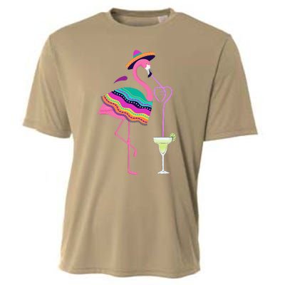 Flamingo Drinking Margarita Mexican Poncho Cinco De Mayo Cooling Performance Crew T-Shirt