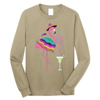 Flamingo Drinking Margarita Mexican Poncho Cinco De Mayo Long Sleeve Shirt