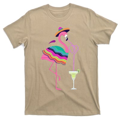 Flamingo Drinking Margarita Mexican Poncho Cinco De Mayo T-Shirt