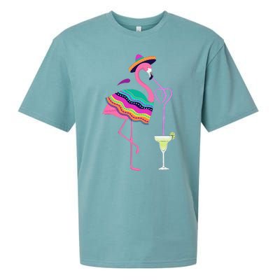 Flamingo Drinking Margarita Mexican Poncho Cinco De Mayo Sueded Cloud Jersey T-Shirt