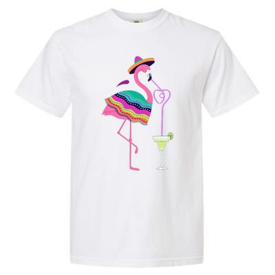 Flamingo Drinking Margarita Mexican Poncho Cinco De Mayo Garment-Dyed Heavyweight T-Shirt