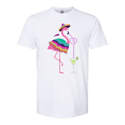 Flamingo Drinking Margarita Mexican Poncho Cinco De Mayo Softstyle CVC T-Shirt