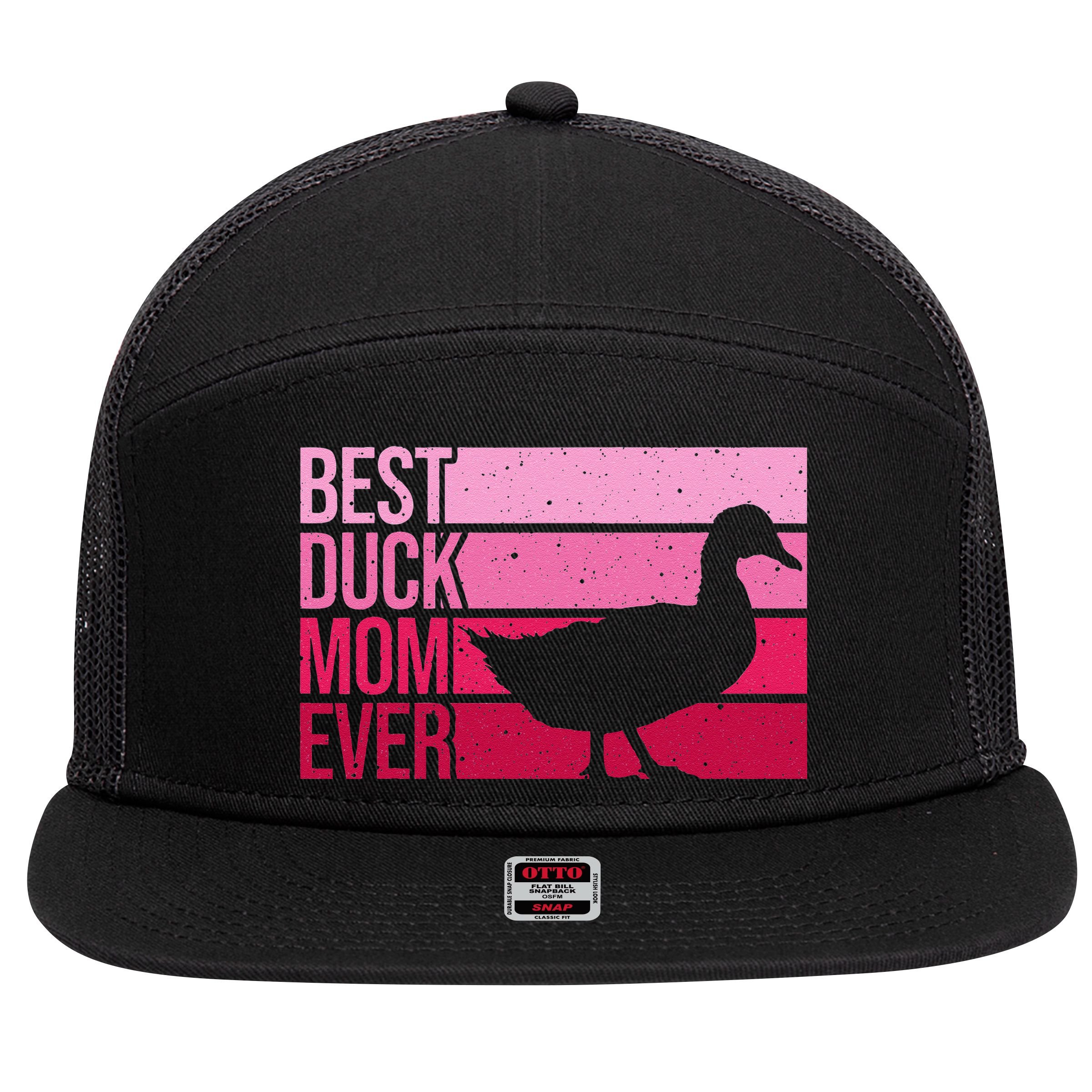 Funny Duck Mom Art For Womens Mother's Day Duck Lovers 7 Panel Mesh Trucker Snapback Hat