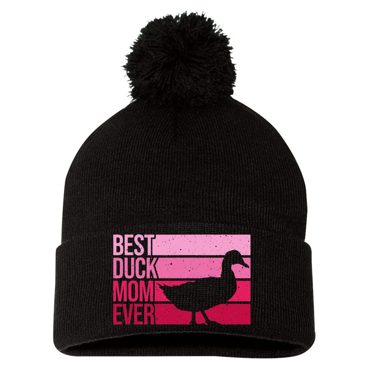 Funny Duck Mom Art For Womens Mother's Day Duck Lovers Pom Pom 12in Knit Beanie