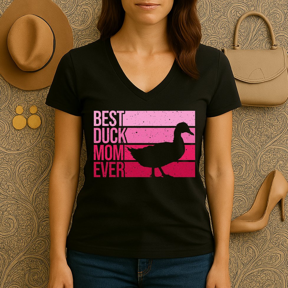 Funny Duck Mom Art For Womens Mother's Day Duck Lovers Women's V-Neck T-Shirt